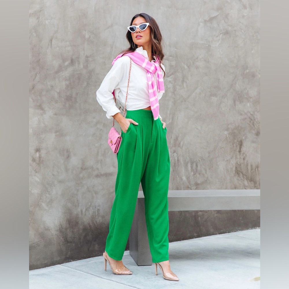 Women's Pants - mimosa By Lala Green Dress Slacks Elastic Waist Straight Fit SM - Picture 3 of 11